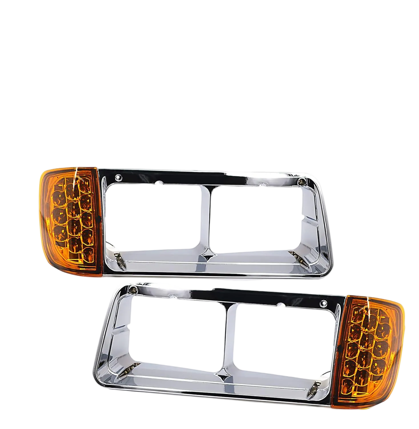 Headlight Bezel PAIR Replacement for 1989-2002 Freightliner FLD semi Trucks with Amber LED Turn Signal Light Assembly DOT SAE Approved Driver Left Passenger Right Side Set 3 Wires (TR039)
