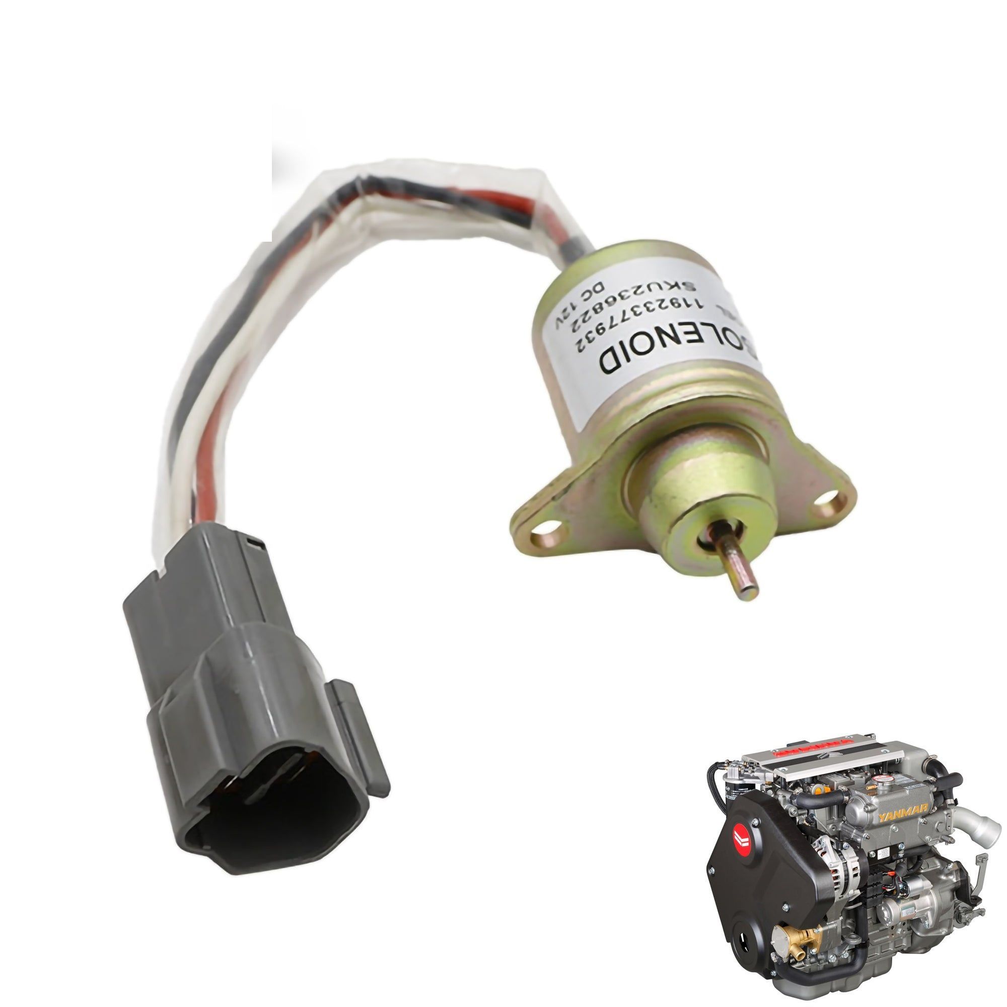 12V Shut Off Stop Solenoid YM119233-77932 for Yanmar 3TNE72 3TNV72 4TNE84 4TNE88 Diesel Engines