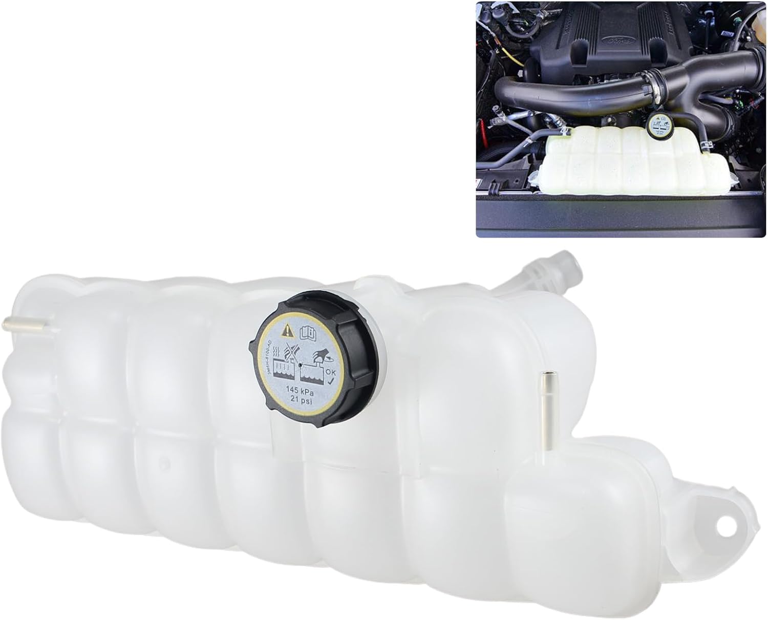 FL3Z-8A080-A Front Engine Coolant Reservoir Tank with Cap Compatible with 2018-2024 Ford Expedition, 2015-2024 Ford F-150, 2015-2023 Ford Lobo | 2018-2024 Lincoln Navigator, Replaces# 603-318