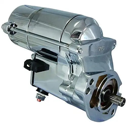 New Chrome Starter Replacement For 1989-Up Custom Harley Davidson 2.0KW 12V CW 18-Tooth Spline 1340cc 1450cc 2.7HP High Torque 3133503A, 3155999, SHD0009C, 41052332