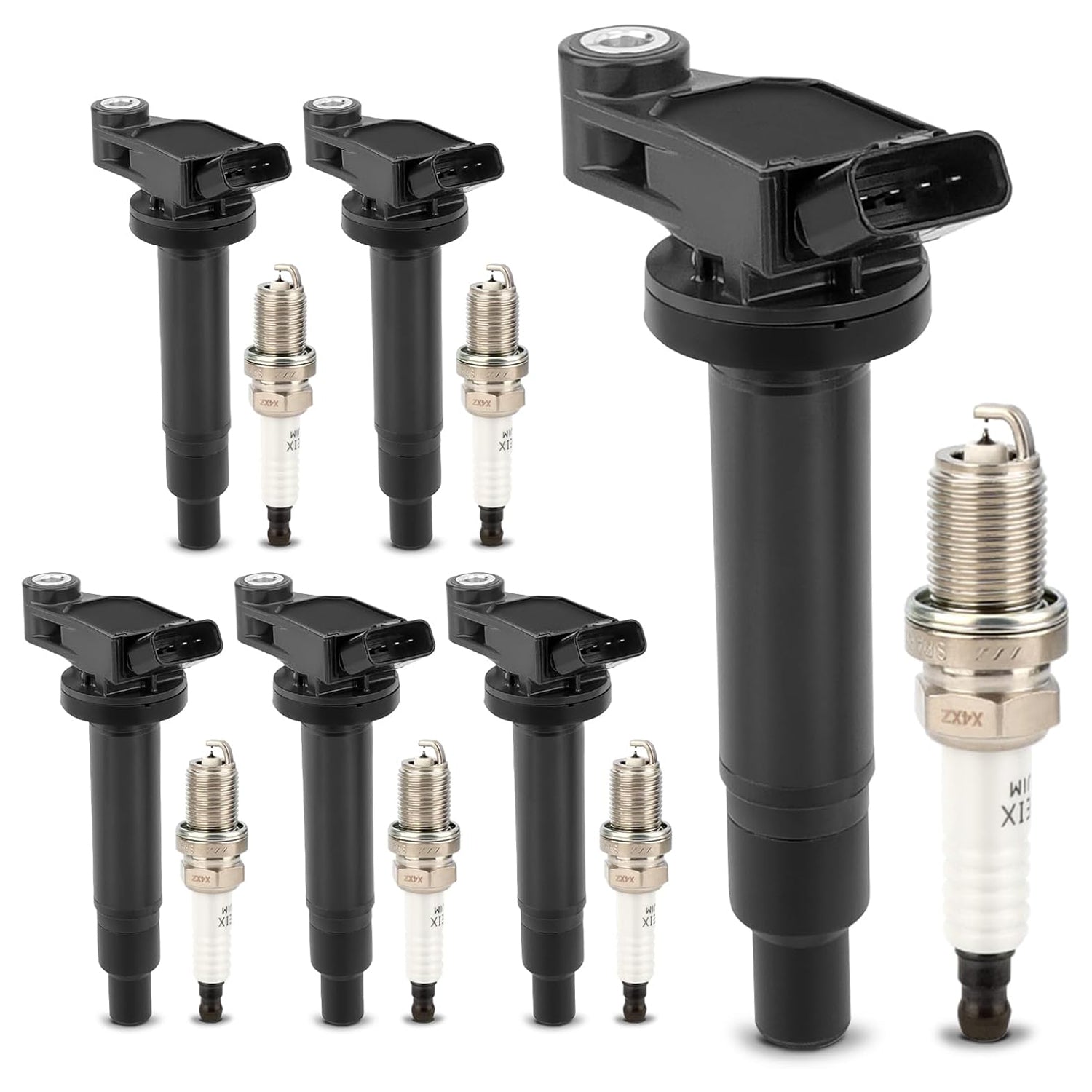 Set of 6 Ignition Coil Pack UF267 & Double Iridium Spark Plug 4504 For 2000-2008 TOYOTA Avalon Camry Highlander Sienna Solara / 1999-2008 Lexus RX300 RX330 ES300 ES330 RX400h V6 3.0L 3.3L