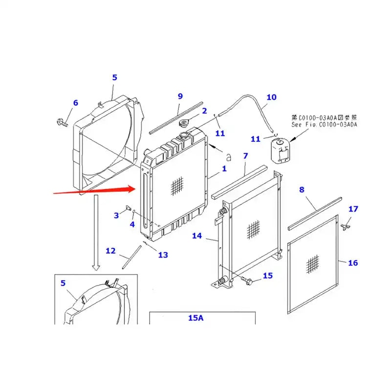 Water Engine Radiator Core Assy 201-03-72112 For Komatsu PC60-7 PC70-7 Engine 4D102 4D95