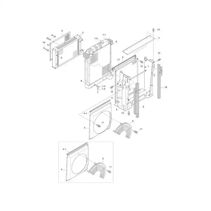Water Tank Engine Radiator 11N6-43550 for Hyundai Excavator R200W-7A R210LC-7A R210NLC-7A