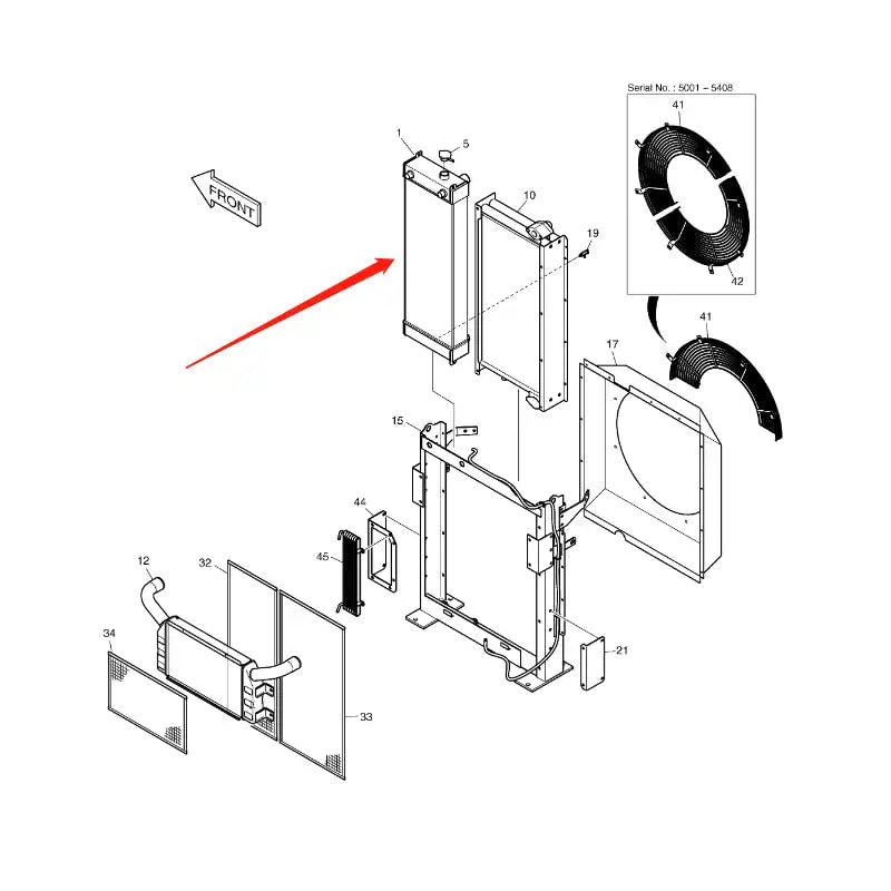 Water Tank Engine Radiator ASSY for Doosan Excavator DX225