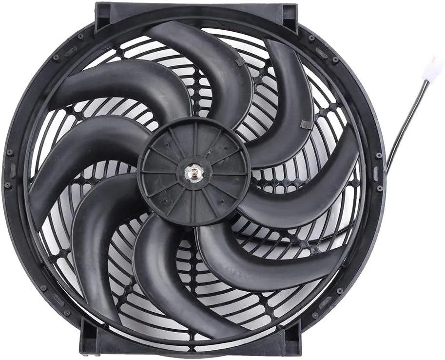 14" Universal Slim Push-Pull Electric Radiator Cooling Fan Mount Kit, Black Plastic, 12V
